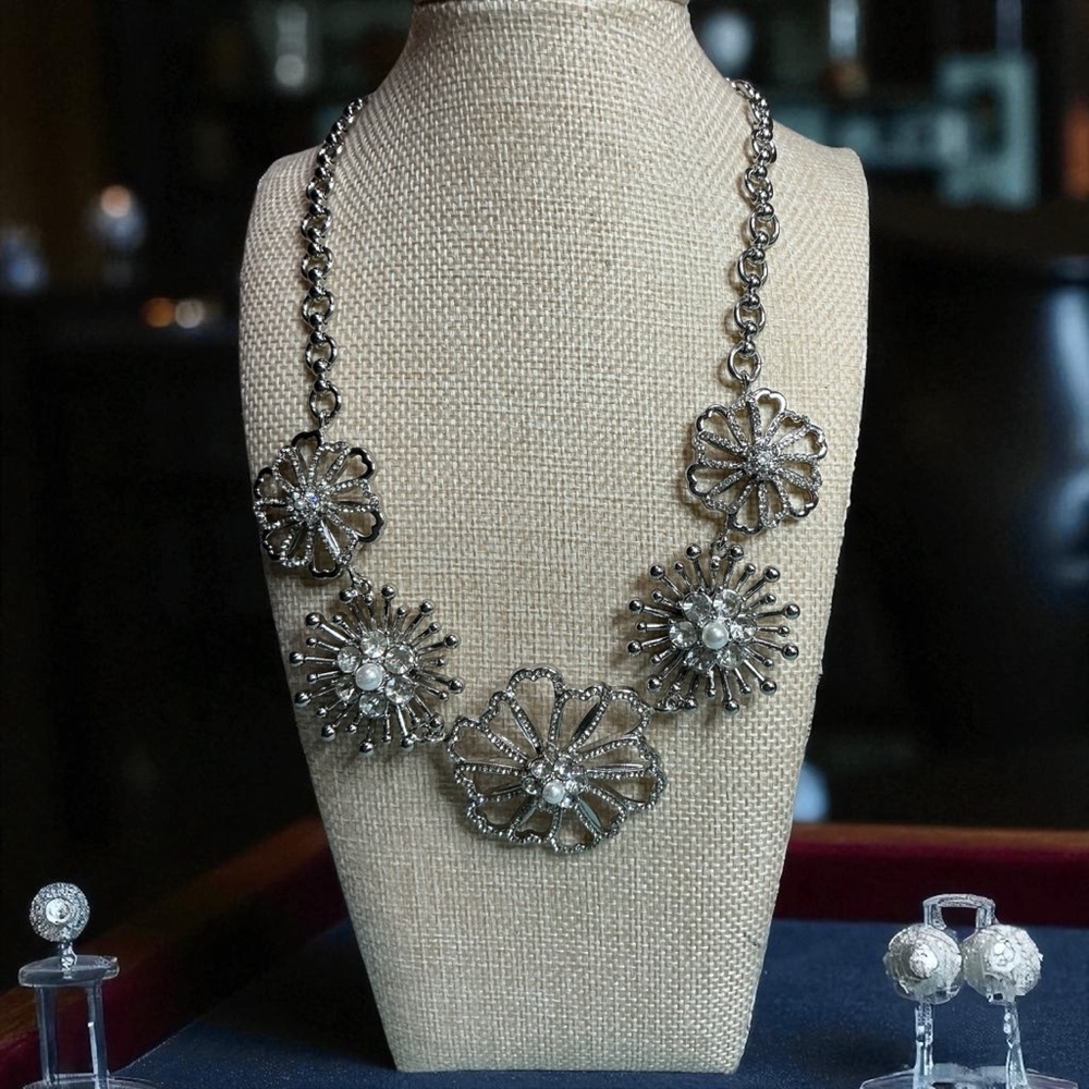 Talbots Silver Floral Statement Necklace